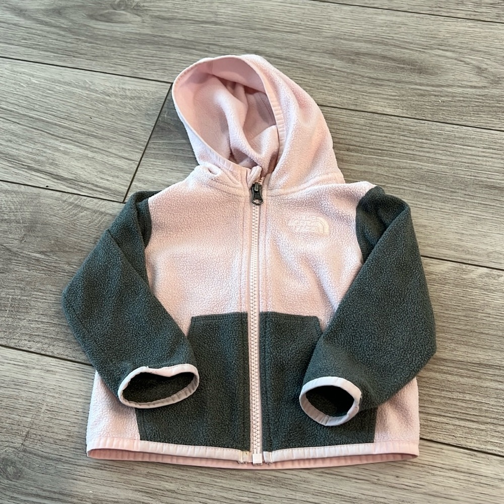 The North Face glacier full zip light fleece jacket pink and gray 6-12 months